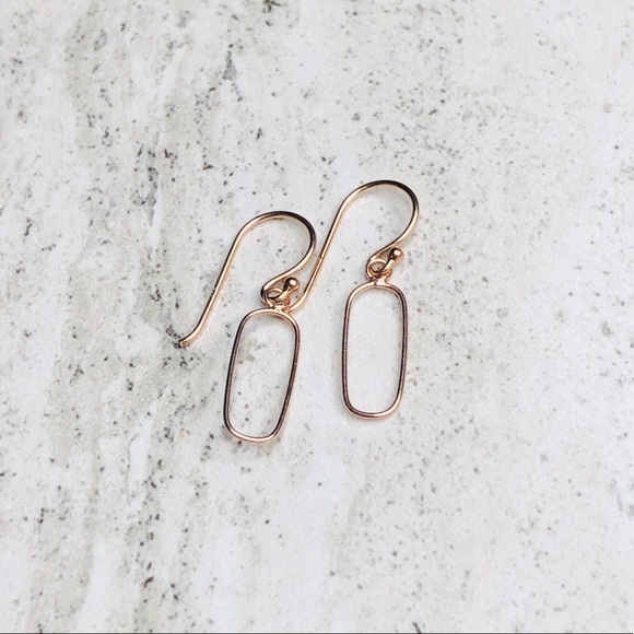 925 Sterling Silver Rose Gold Oval Dangle Earrings - Picture 1 of 16